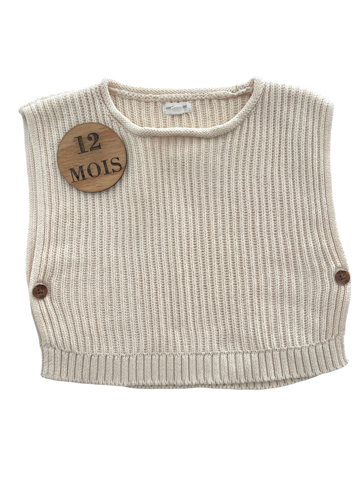 Pull en mailles, sans manche, crème, Vertbaudet