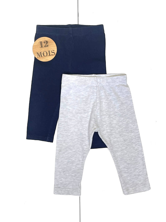 Lot 2 leggings, bleu-marine et gris, Kiabi