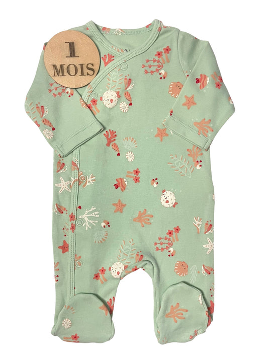 Pyjama coton, vert, fleuri, Gémo