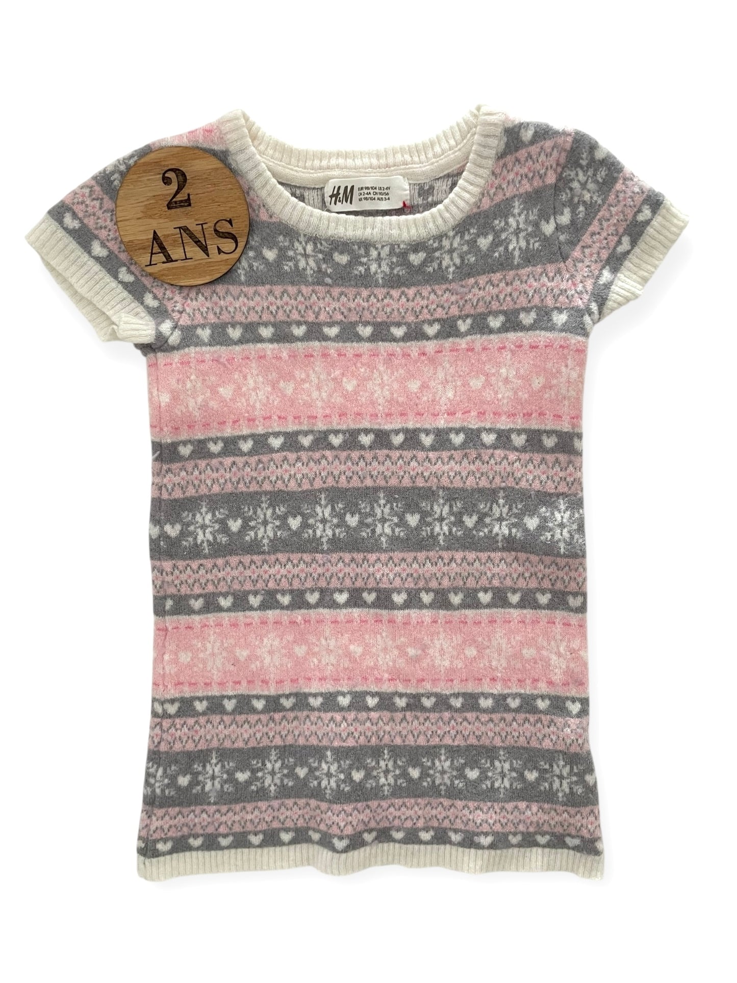 Robe pull, grise et rose, 20% laine, H&M