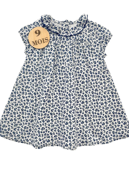 Robe fleurie bleue, à col, Bout’chou