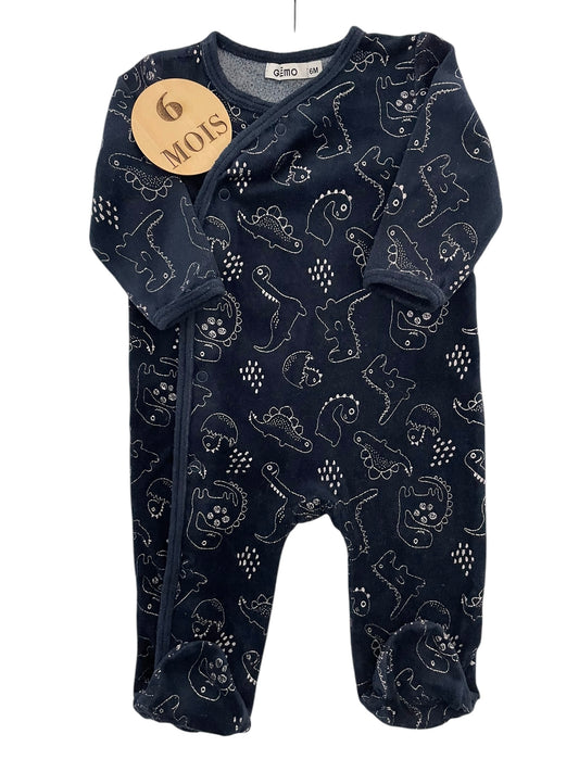 Pyjama velours bleu nuit, dinos, Gémo