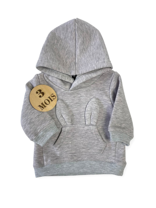 Robe sweat à capuche, grise, doublée polaire, Kiabi