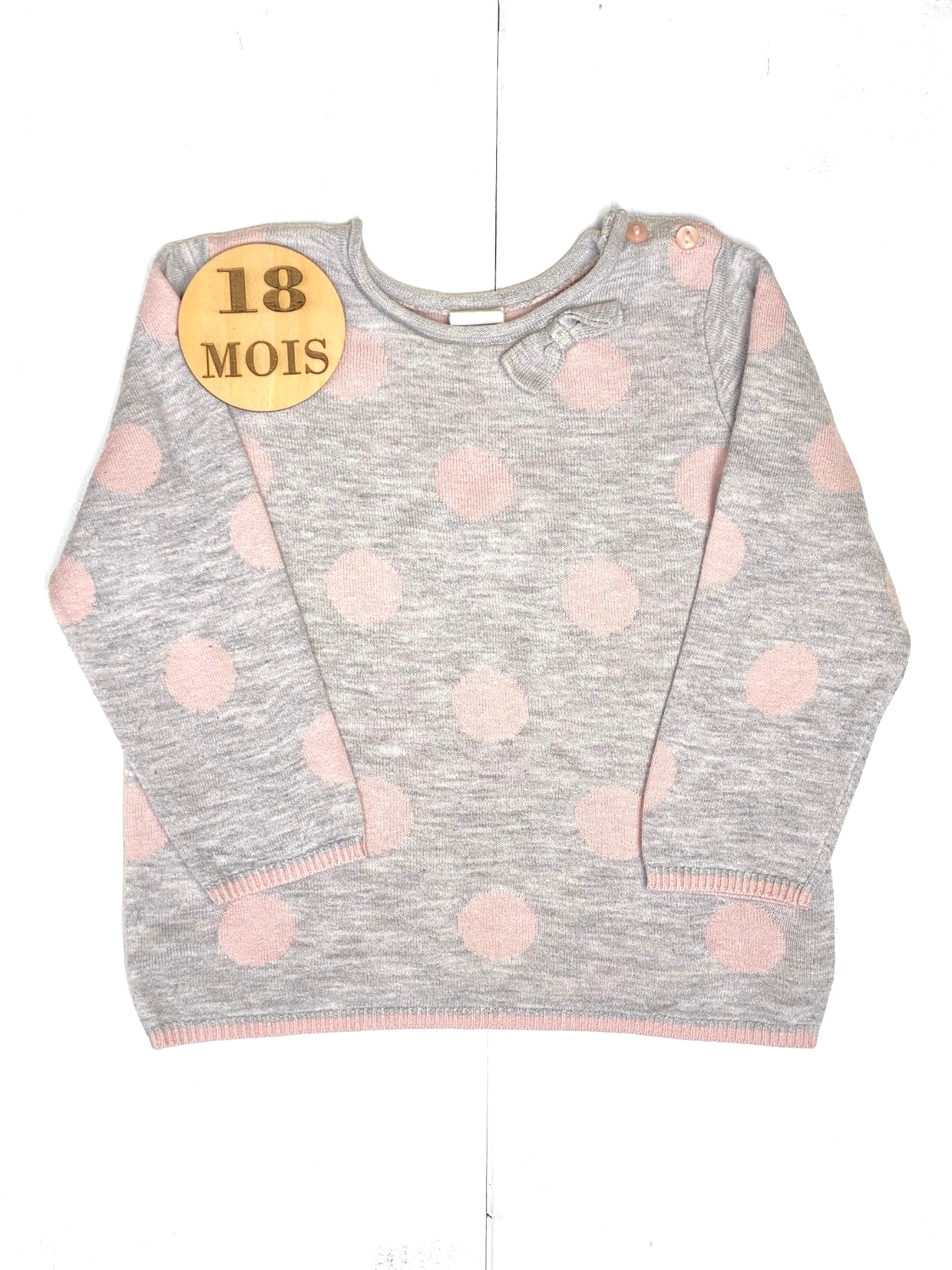 Pull fin, gris à pois rose, H&M