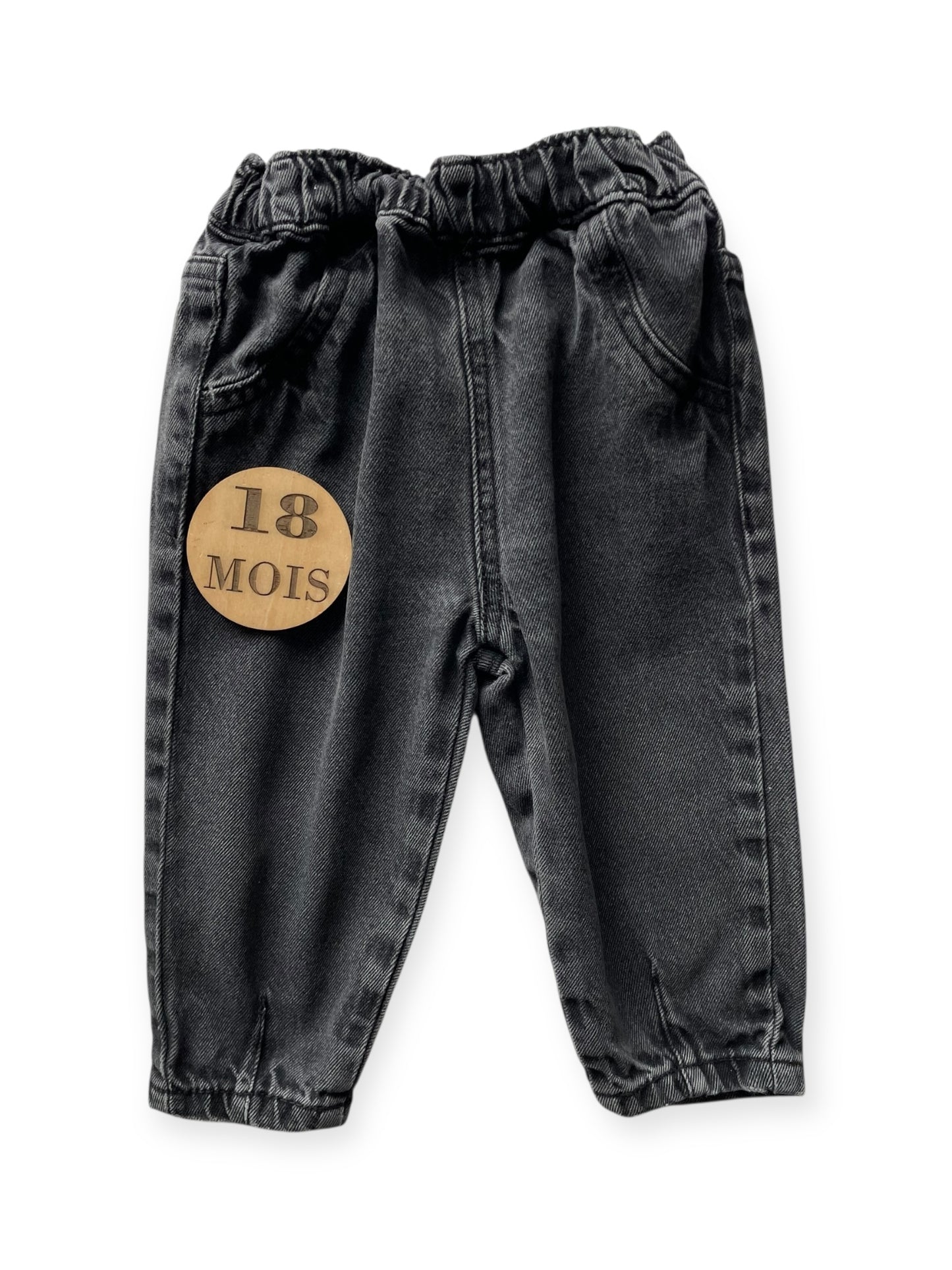 Jean, taille élastique, gris foncé