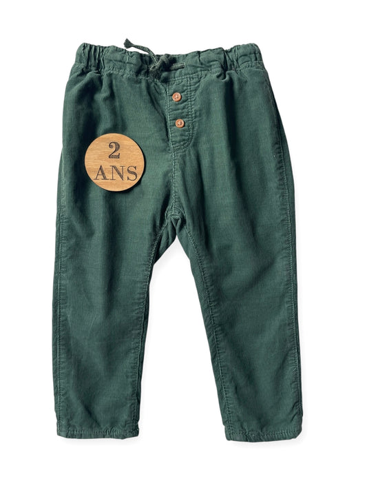Pantalon velours, vert, doublé coton, H&M