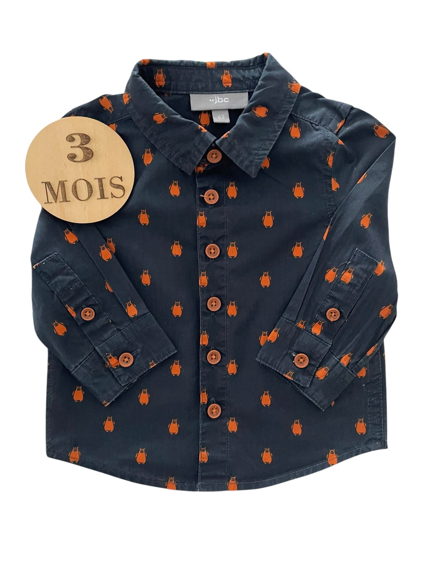 Chemise bleu-nuit, oursons, JBC