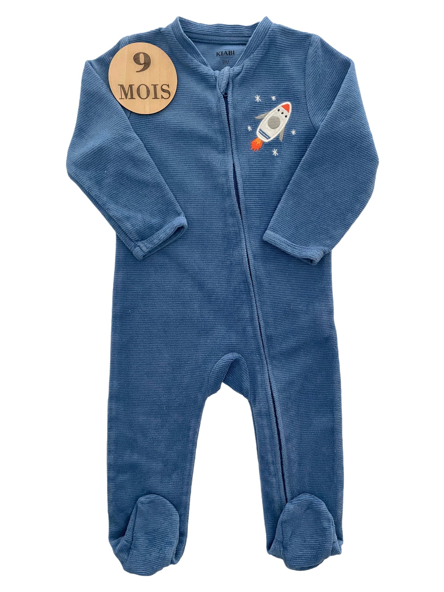 Pyjama velours fin, côtelé, bleu, Kiabi