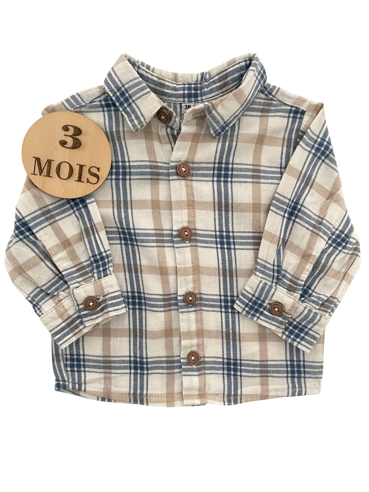 Chemise à carreaux, crème et bleue