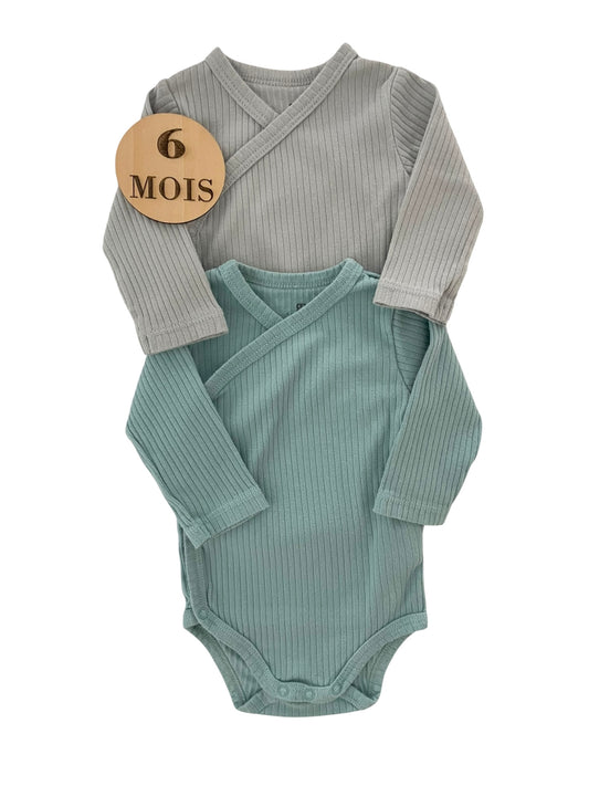 Lot 2 bodies côtelé, bleu-gris, La Redoute