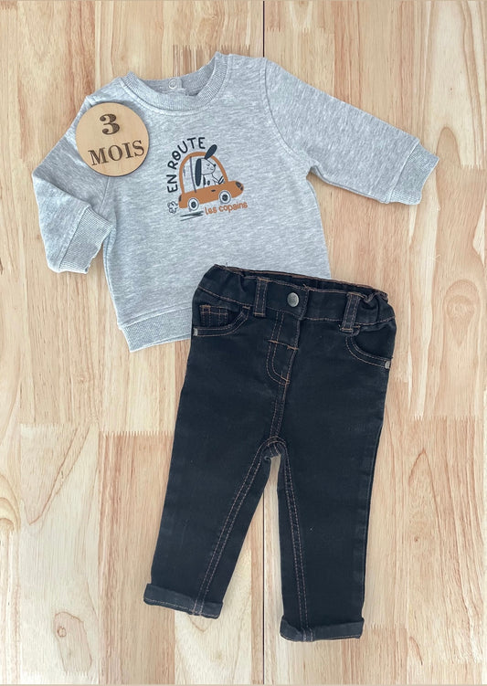 Ensemble sweat et jean, gris