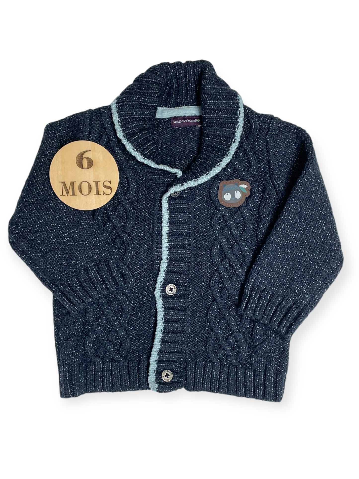 Gilet en mailles, bleu chiné, Sergent Major