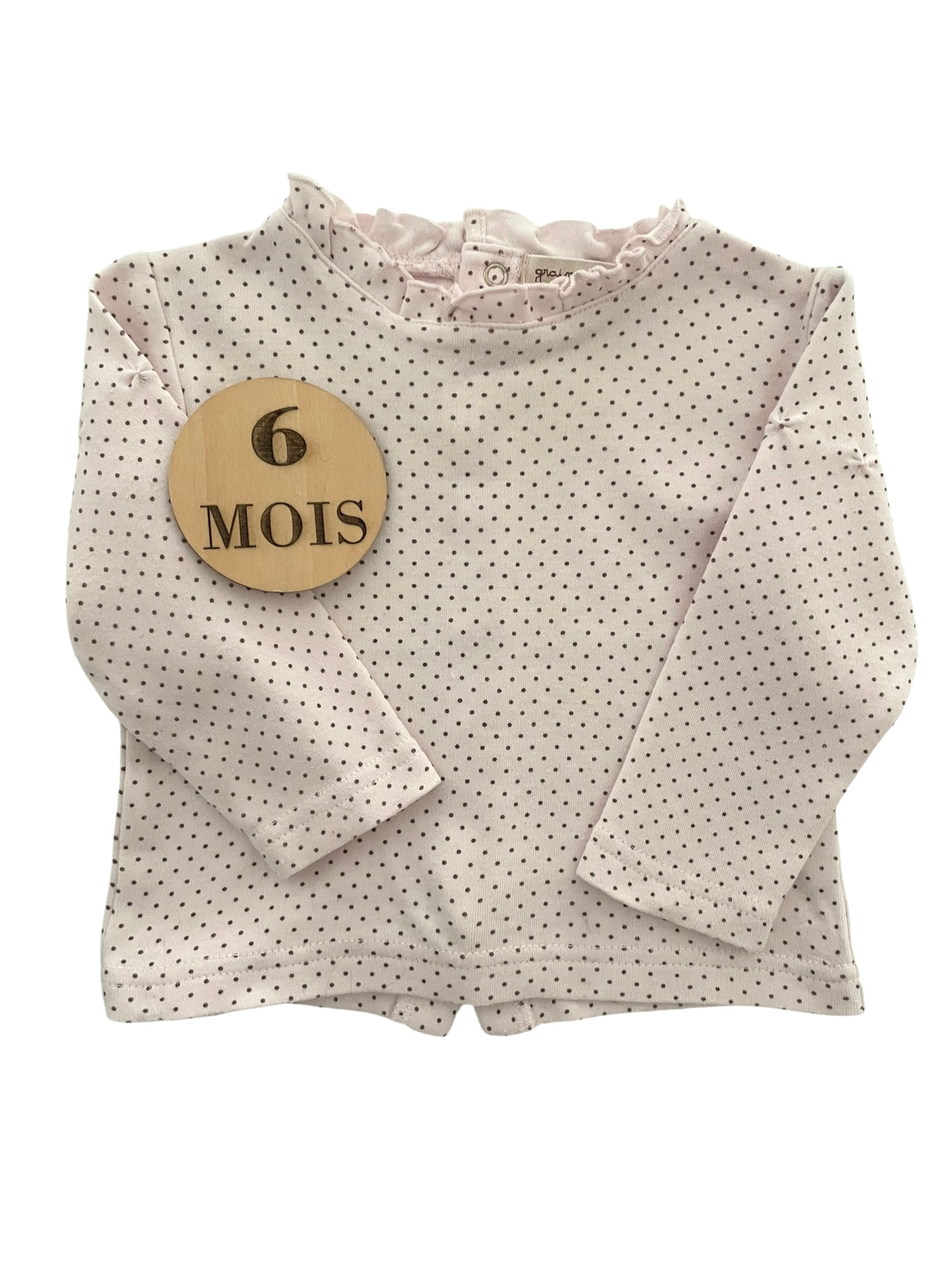 Tee-shirt rose pâle, à pois, Grain de blé