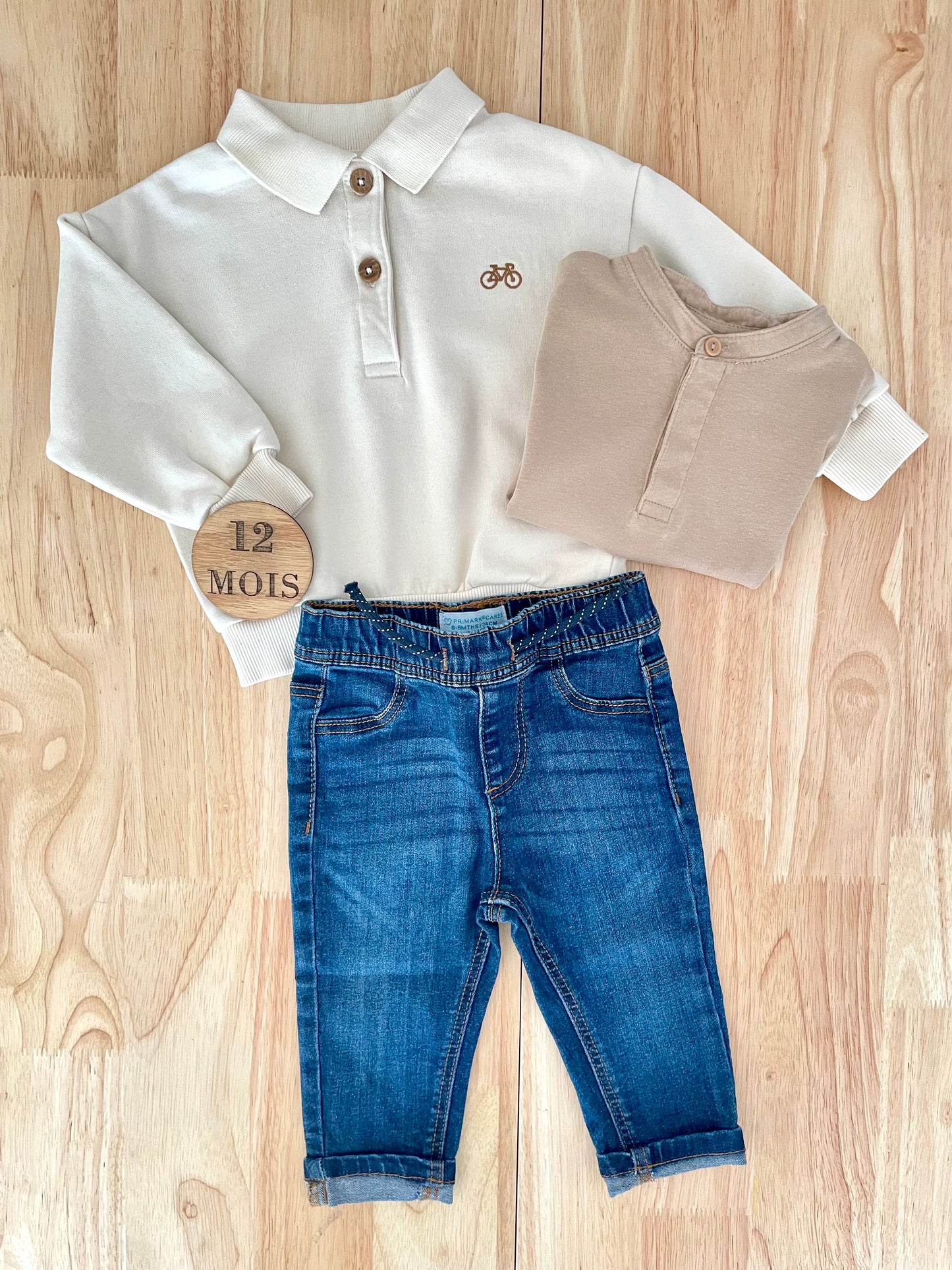 Ensemble 3 pièces, mi-saison, sweat / tee-shirt et jean, 12 mois