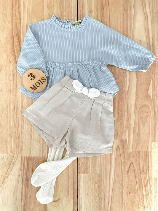 Ensemble 3 pièces; brillant, blouse, short et collants