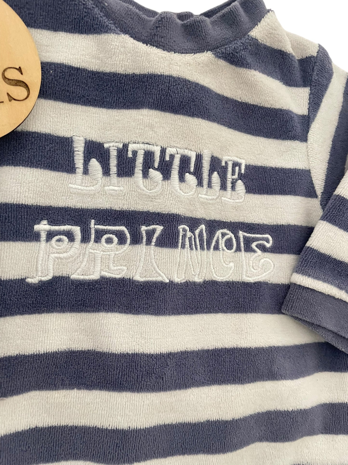 Pyjama velours rayé écru et bleu