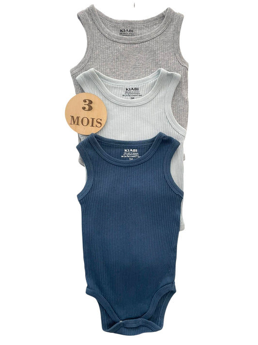 Lot 3 bodies, côtelés, bleus et gris, Kiabi