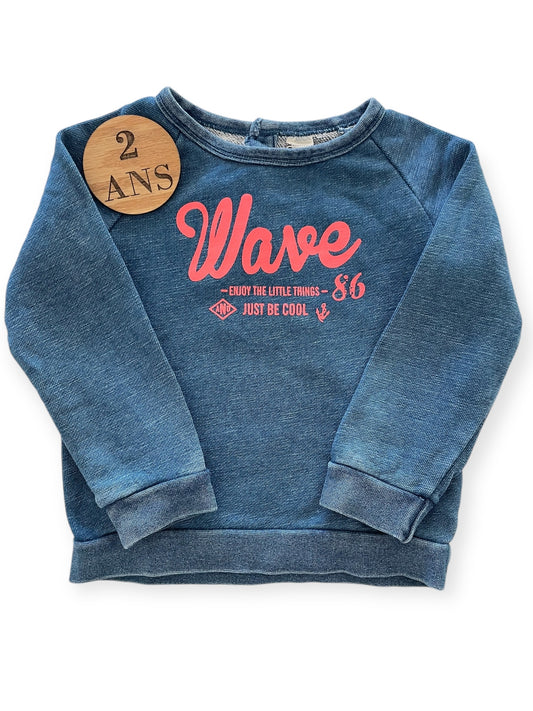 Sweat fin bleu, effet délavé, TAO