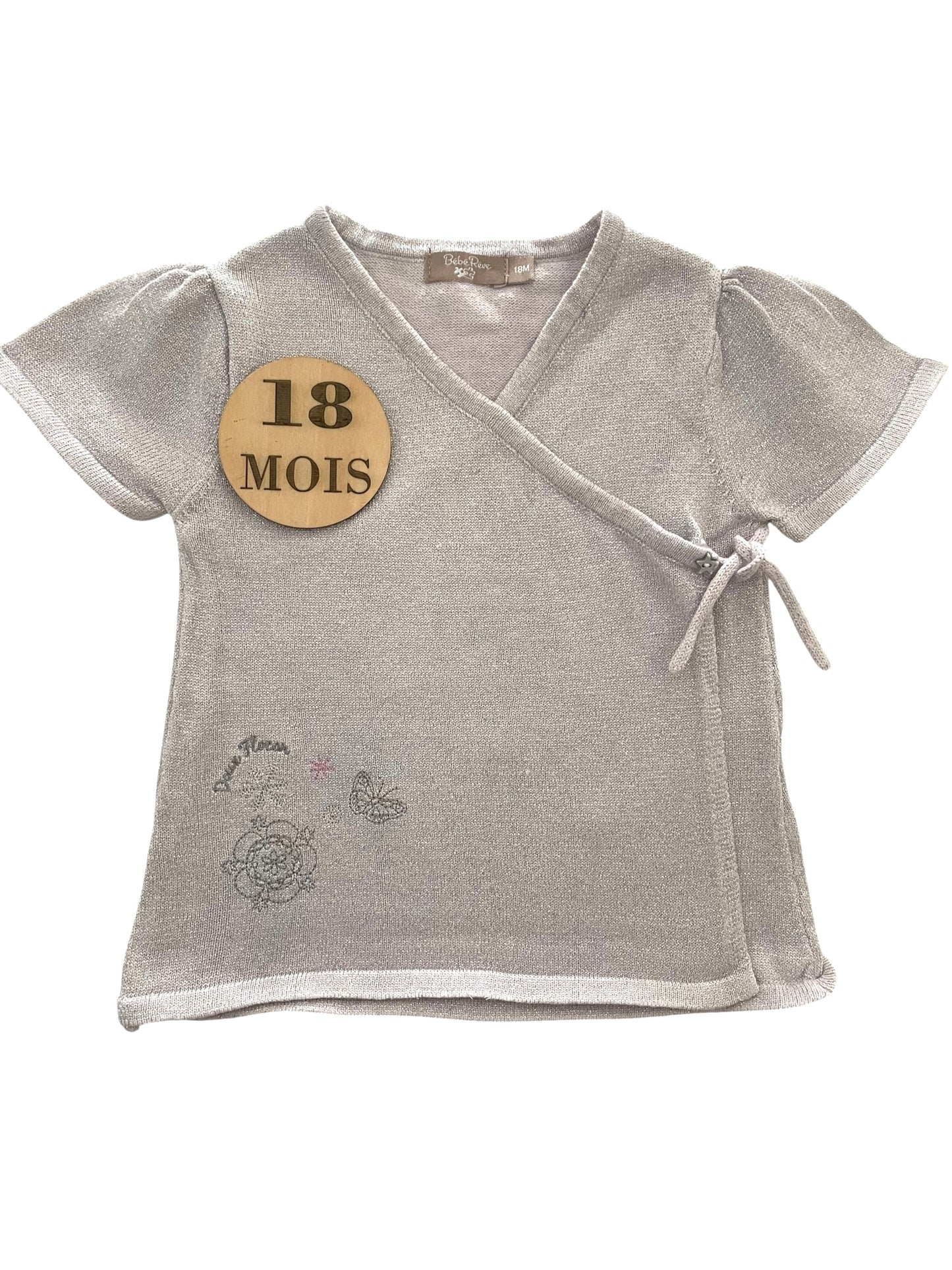 Gilet fin manche courte, gris / lilas, pailleté, Bébé rêve