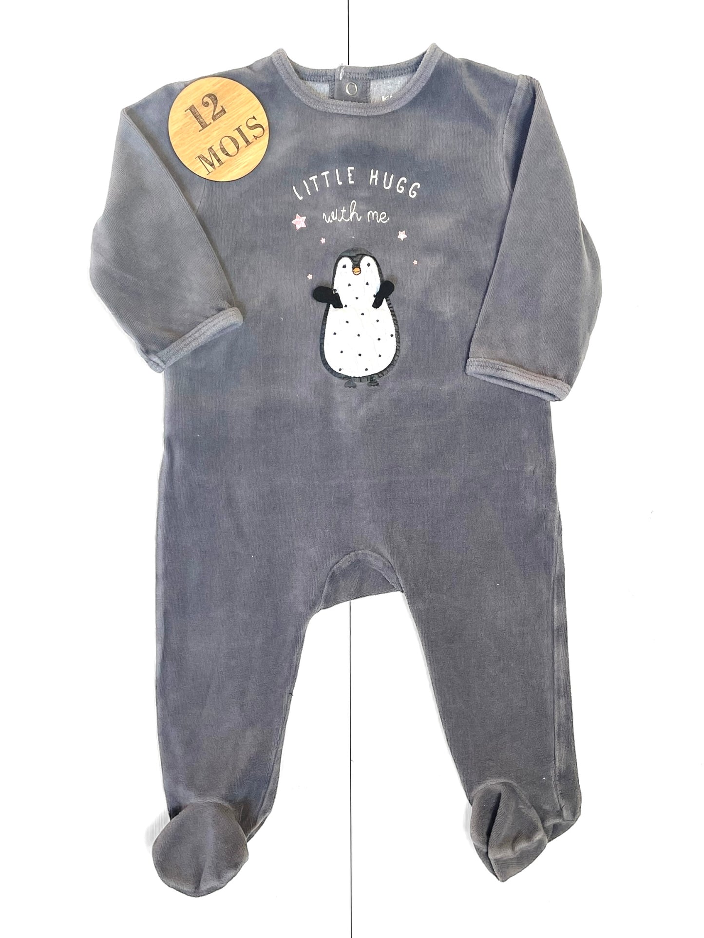 Pyjama velours gris, Pingouin, Kiabi