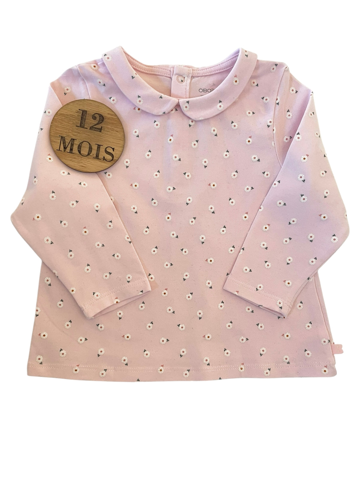 Tee-shirt à col, rose fleuri, Obaïbi