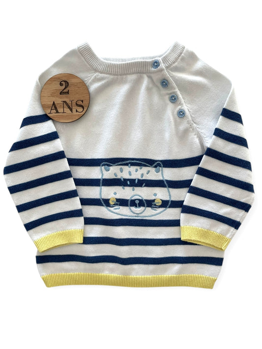 Pull fin blanc, rayé, Sergent Major