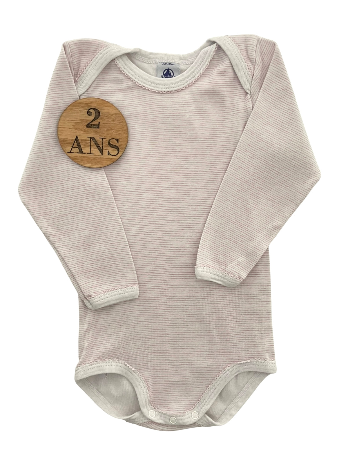 Body rayé, rose pâle, Petit Bateau