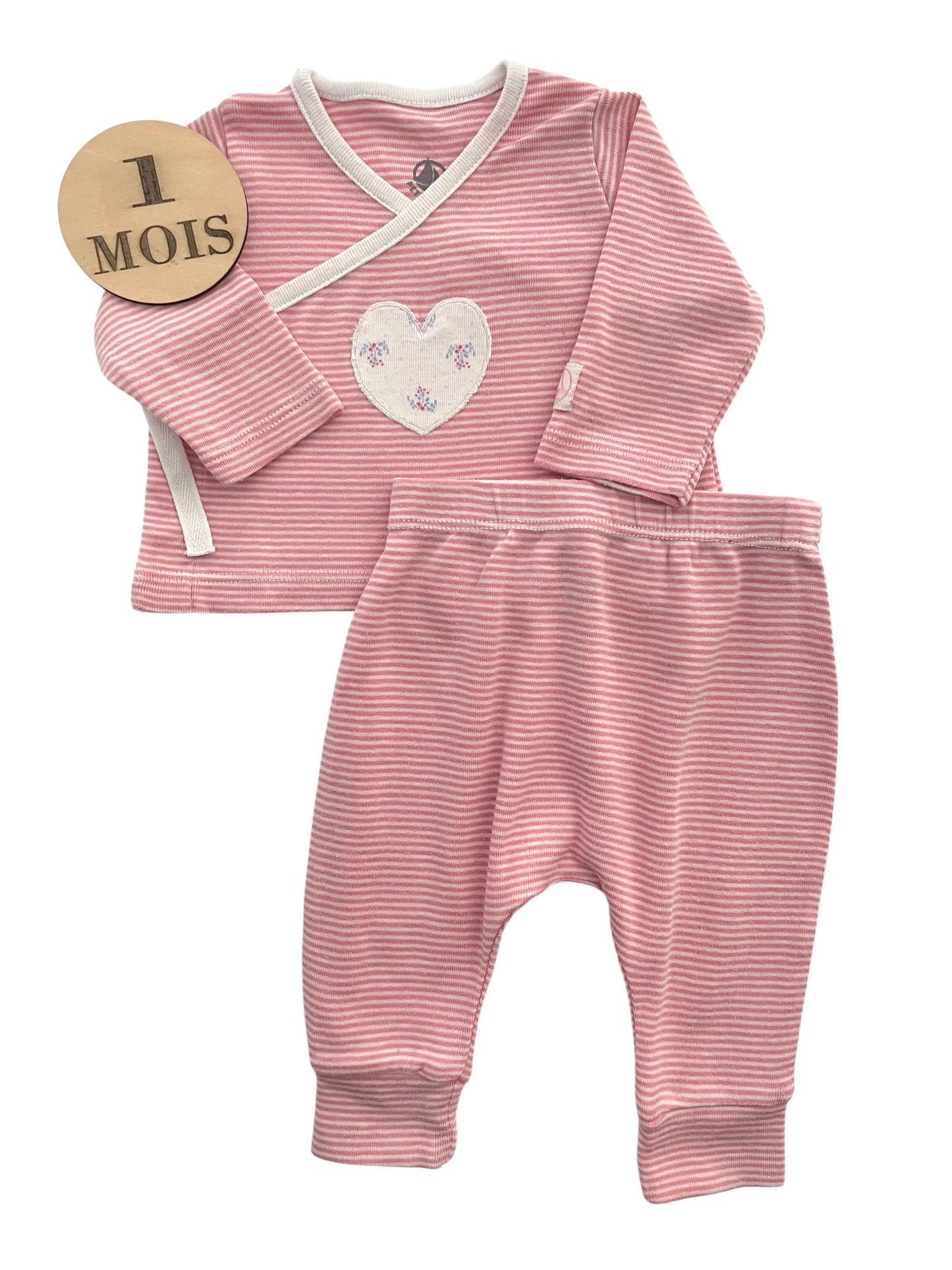 Ensemble brassière et pantalon, rayé rose, Petit Bateau