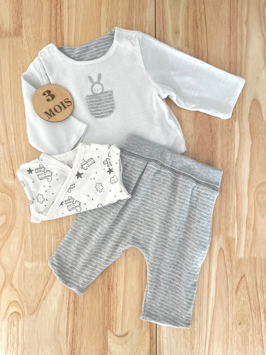 Ensemble 3 pièces, gris et blanc