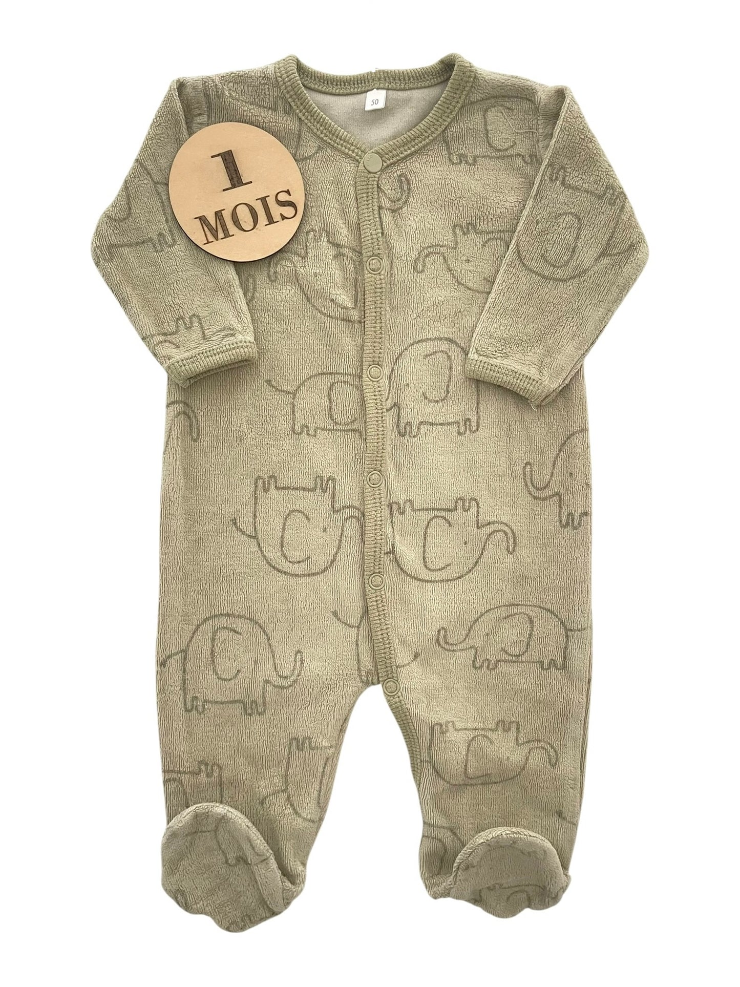 Pyjama velours, kaki, éléphants, Zeeman