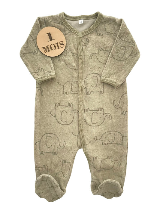 Pyjama velours, kaki, éléphants, Zeeman