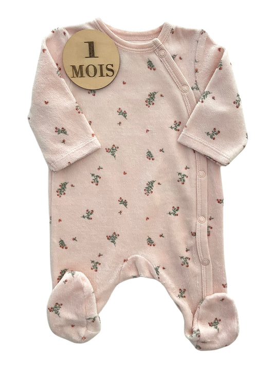 Pyjama velours rose, fleuri, Kiabi