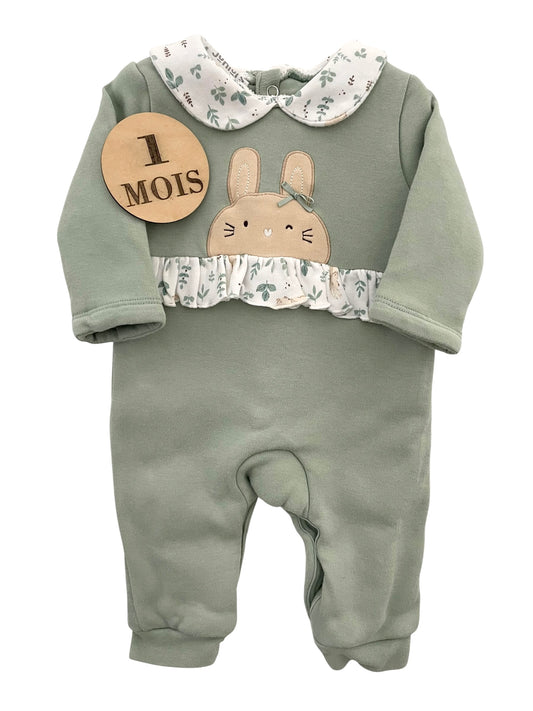Pyjama molleton, épais, vert, lapin