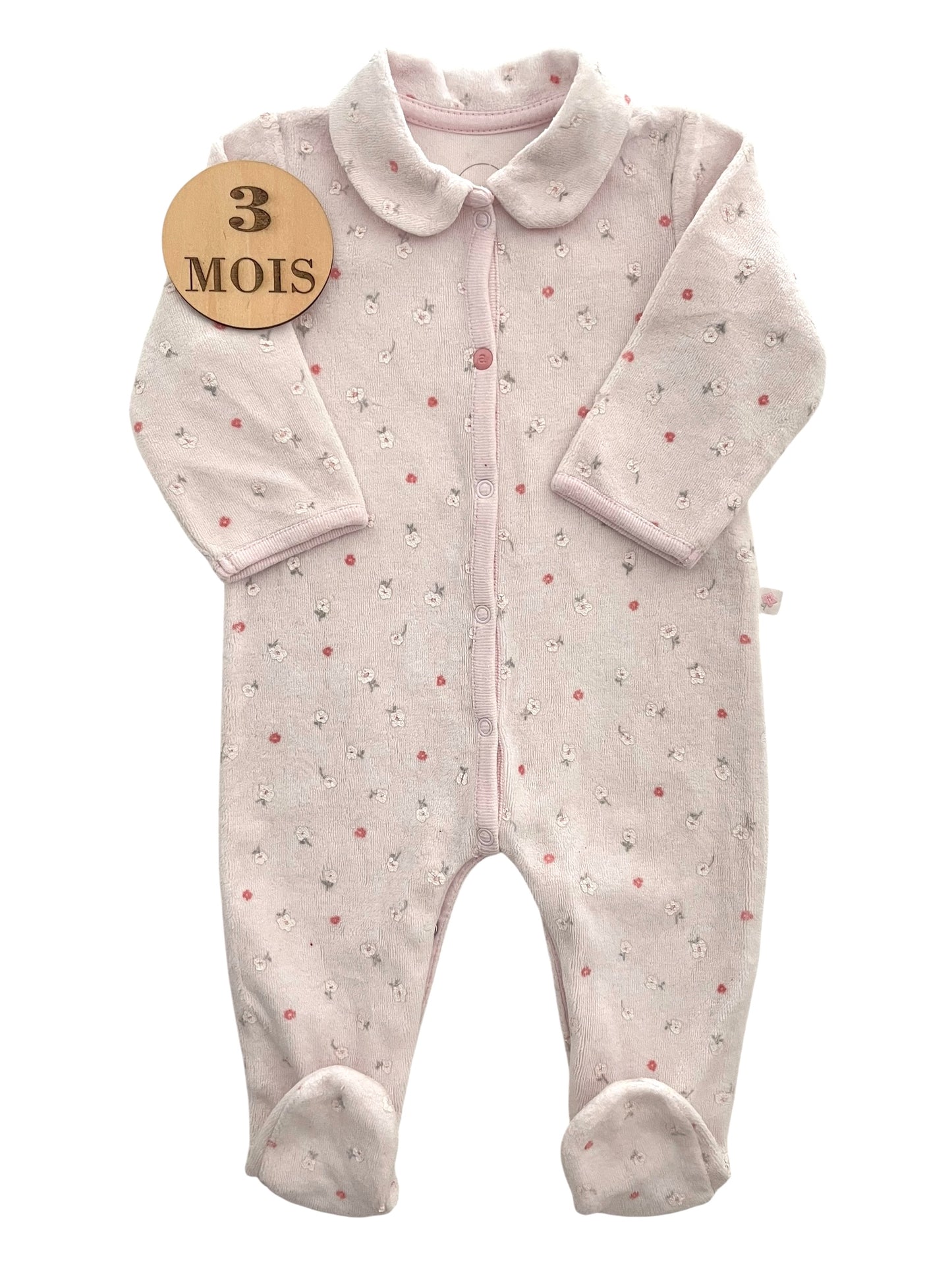 Pyjama velours rose pâle, à col, Absorba