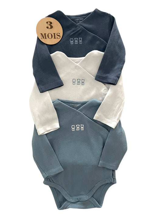 Lot 3 bodies, bleus /écru ,Obaïbi