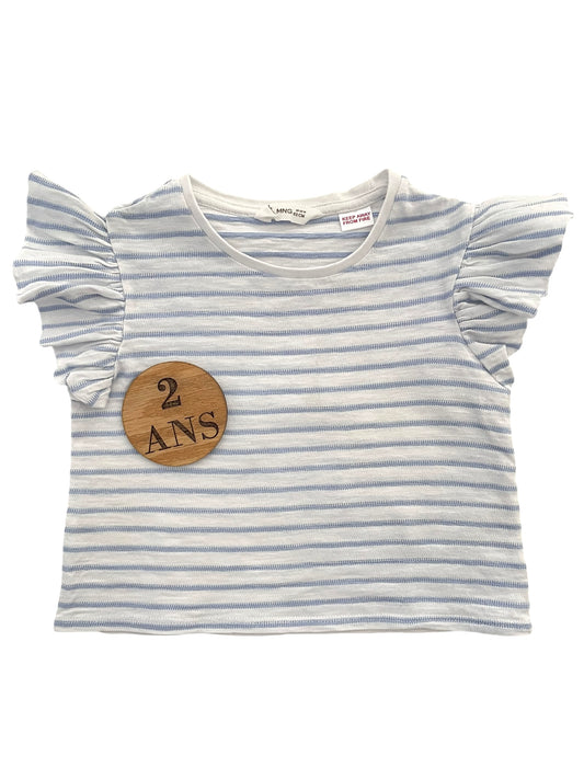Tee-shirt rayé bleu et écru, Mango