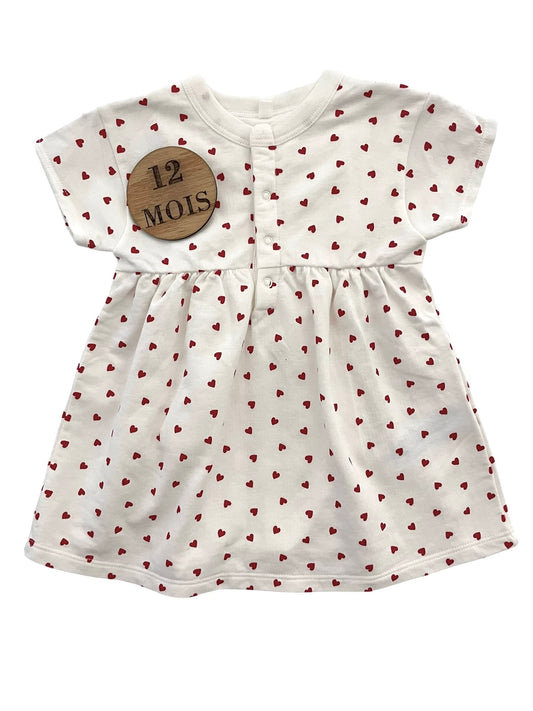 Robe molleton, body intégré, cœurs, Petit Bateau