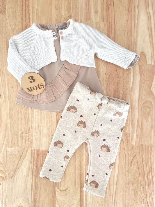 Ensemble 3 pièces, beige et blanc