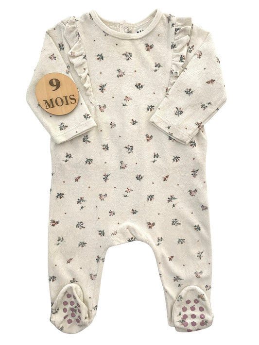 Pyjama velours crème, fleuri, Kiabi