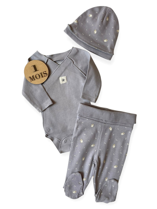 Ensemble 3 pièces : body/ legging/ bonnet, gris, Kiabi