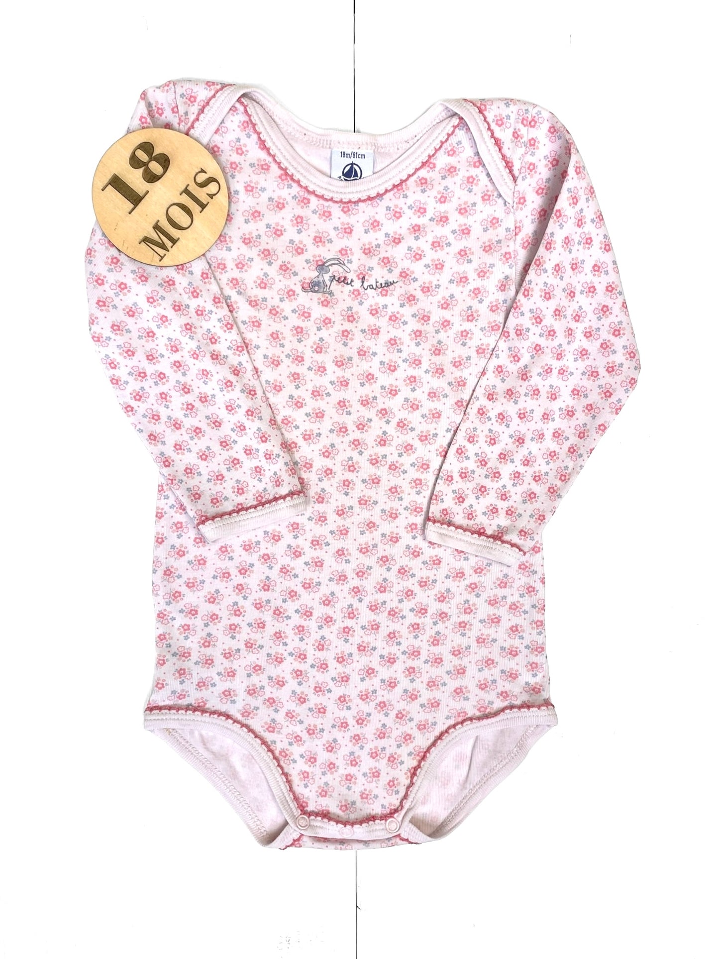 Body rose pâle, fleuri, Petit Bateau