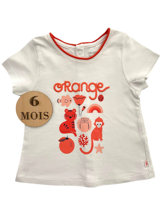 Tee-shirt blanc, motifs oranges, Obaïbi