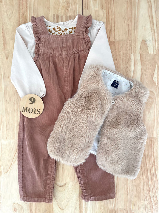 Ensemble blouse, salopette et gilet