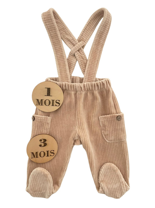 Pantalon velours à bretelles, écru, Mayoral