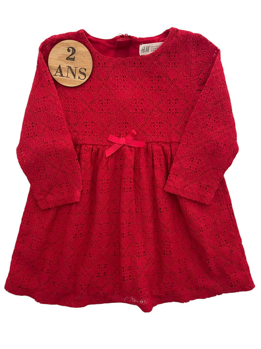Robe rouge ajourée, jupe doublée, H&M