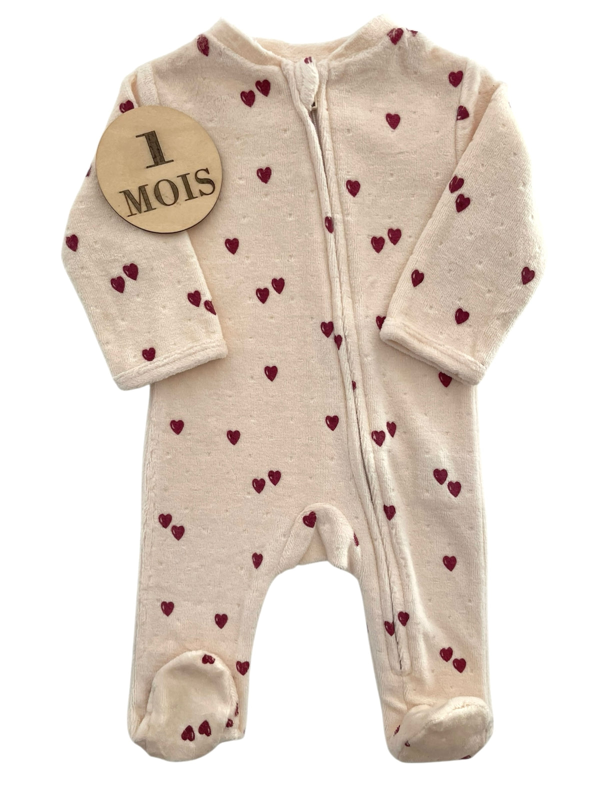 Pyjama velours écru, cœurs, Kiabi