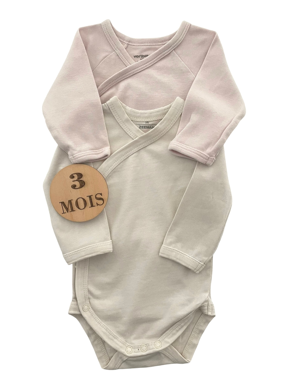 Lot 2 bodies, écru et rose pâle, Zeeman / Vertbaudet
