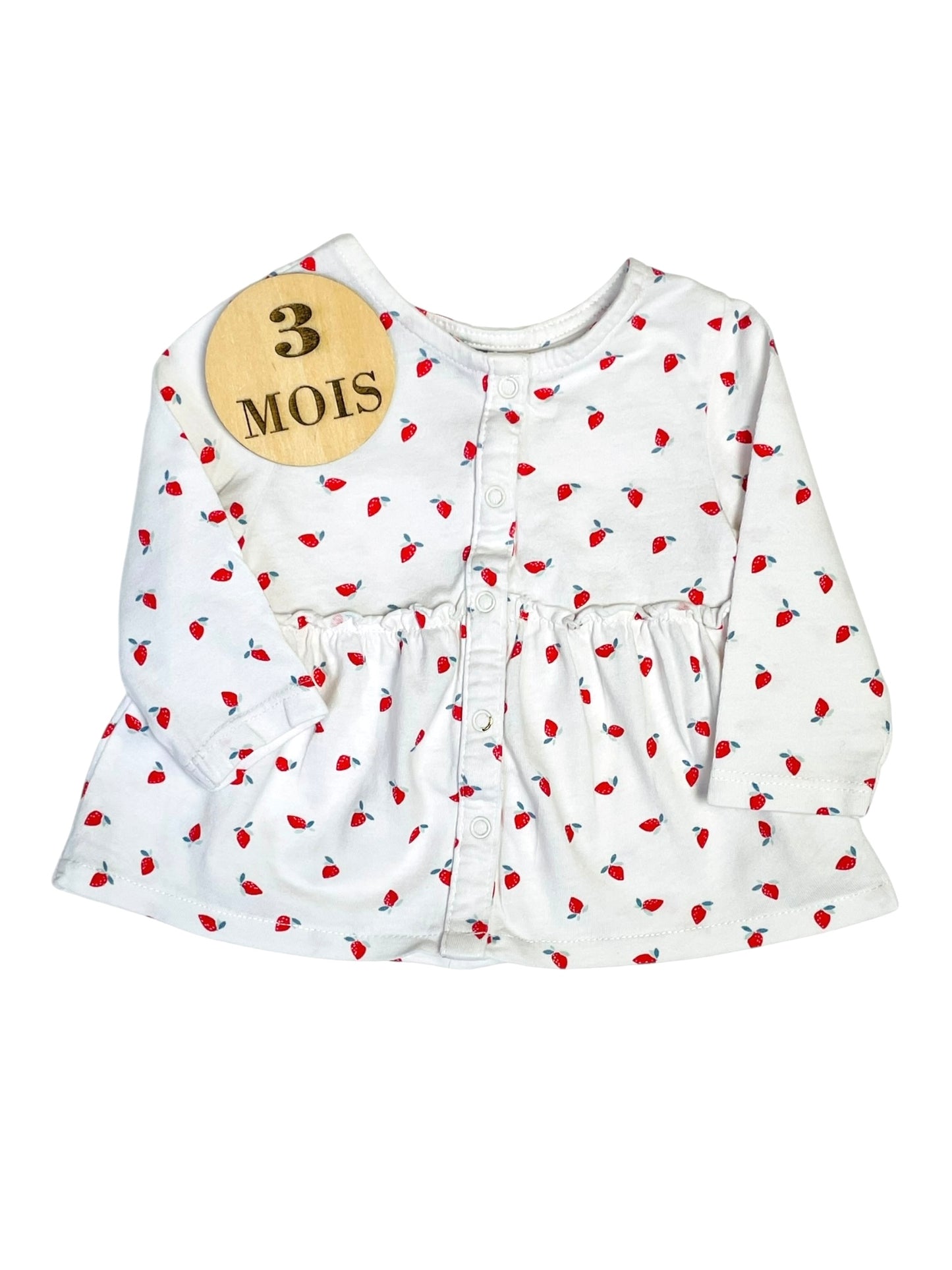 Blouse blanche, fraise, Kiabi