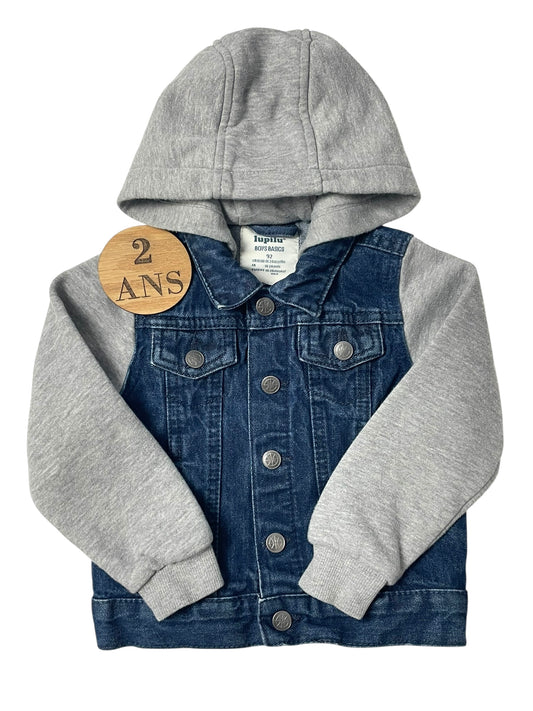 Veste bi matière, jean et grise, Lupilu