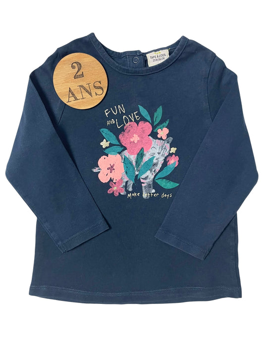 Tee-shirt, bleu marine fleuri, TAO